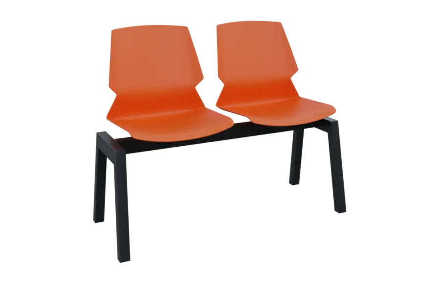 PRETTY 2, plastová lavice do čekárny, 2-sedák, oranžová, kostra černá